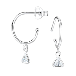 4mm Triangle Cubic Zirconia Silver Stud Earrings - 5552