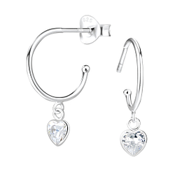 Silver Heart Half Hook Stud Earrings - 5555
