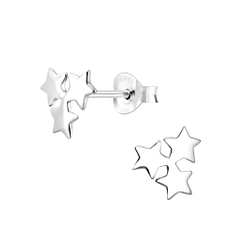 Silver Triple Star Stud Earrings - 2904