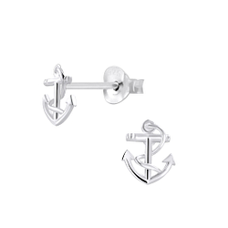Silver Anchor Stud Earrings - 5273
