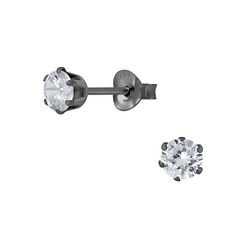 4mm Round Cubic Zirconia Silver Stud Earrings - 5425
