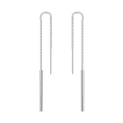 Silver Thread Through Bar Earrings - 5505