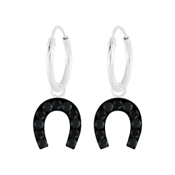 Silver Horseshoe Crystal Charm Hoop Earrings - 5624