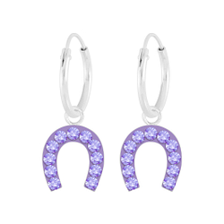 Silver Horseshoe Crystal Charm Hoop Earrings - Wholesale - 5624 Silver Horseshoe Crystal Charm Hoop Earrings - Wholesale - 5624