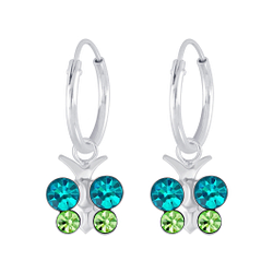 Silver Butterfly Crystal Charm Hoop Earrings - 5283