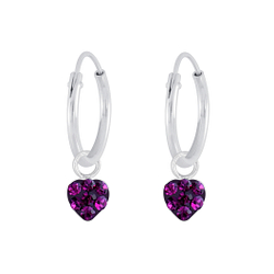 Silver Heart Crystal Charm Hoop Earrings - Wholesale - 5617