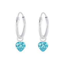 Silver Heart Crystal Charm Hoop Earrings - 5617 Silver Heart Crystal Charm Hoop Earrings - 5617