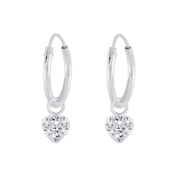 Silver Heart Crystal Charm Hoop Earrings - 5617