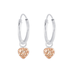 Silver Heart Crystal Charm Hoop Earrings - Wholesale - 5617