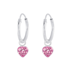Silver Heart Crystal Charm Hoop Earrings - 5617