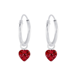 Silver Heart Crystal Charm Hoop Earrings - Wholesale - 5617