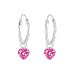 Silver Heart Crystal Charm Hoop Earrings - Wholesale - 5617 Silver Heart Crystal Charm Hoop Earrings - Wholesale - 5617