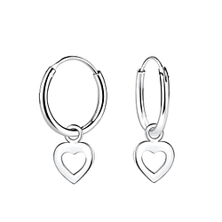 Silver Heart Charm Hoop Earrings - 5319