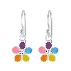 Silver Flower Crystal Earrings - 4657