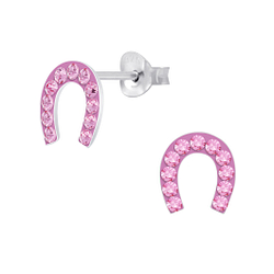 Silver Horseshoe Crystal Stud Earrings - 6166