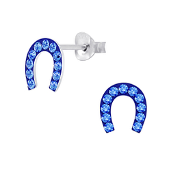 Silver Horseshoe Crystal Stud Earrings - 6166