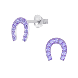 Silver Horseshoe Crystal Stud Earrings - Wholesale - 6166 Silver Horseshoe Crystal Stud Earrings - Wholesale - 6166