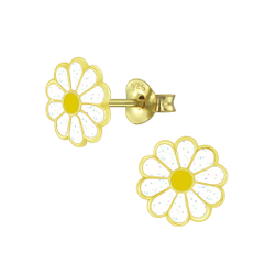 Silver Daisy Flower Stud Earrings - 6016