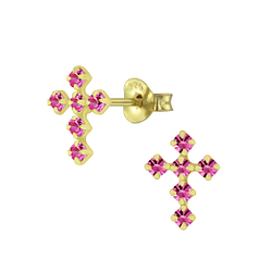 Silver Cross Crystal Stud Earrings - 6194