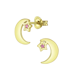 Silver Star Moon Cubic Zirconia Stud Earrings - Wholesale - 5192 Silver Star Moon Cubic Zirconia Stud Earrings - Wholesale - 5192