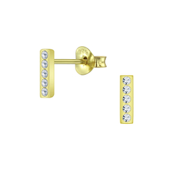 Silver Bar Crystal Stud Earrings - 6484