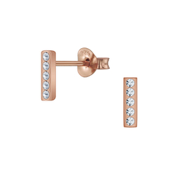 Silver Bar Crystal Stud Earrings - 5220