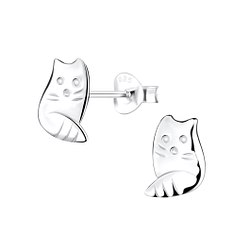 Silver Cat Stud Earrings - 5037 Silver Cat Stud Earrings - 5037