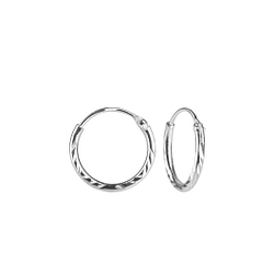 12mm Silver Diamond Cut Hoop Earrings - 6138