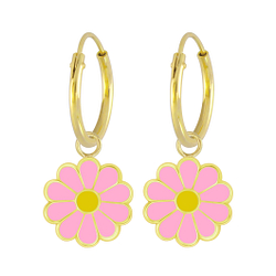 Silver Daisy Flower Charm Hoop Earrings - 6024
