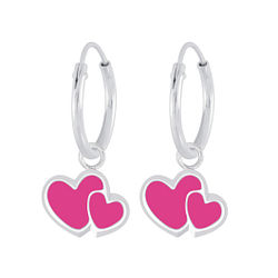 Silver Heart Charm Hoop Earrings - 6274 Silver Heart Charm Hoop Earrings - 6274