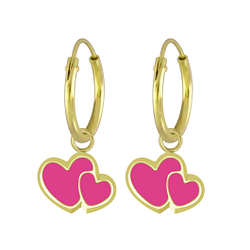 Silver Heart Charm Hoop Earrings - 5875