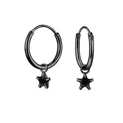 4mm Star Cubic Zirconia Silver Charm Hoop Earrings - 4595