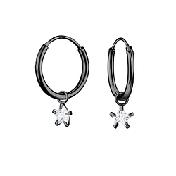 4mm Star Cubic Zirconia Silver Charm Hoop Earrings - Wholesale - 4595 4mm Star Cubic Zirconia Silver Charm Hoop Earrings - Wholesale - 4595