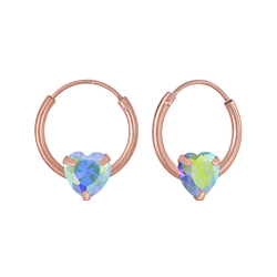 4mm Heart Cubic Zirconia Silver Hoop Earrings - 5862