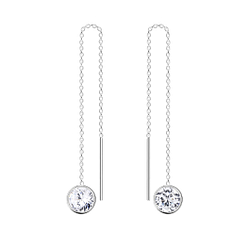 6mm Round Cubic Zirconia Silver Thread Through Earrings - 4677