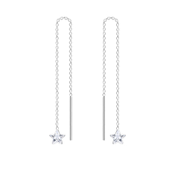 4mm Star Cubic Zirconia Silver Thread Through Earrings - 4598