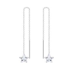 6mm Star Cubic Zirconia Silver Thread Through Earrings - 6492