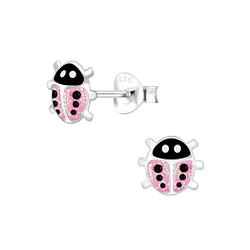 Silver Ladybug Stud Earrings - 5435