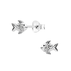 Silver Fish Stud Earrings - 6412