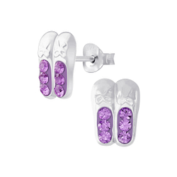 Silver Ballerina Shoe Crystal Stud Earrings - 6169