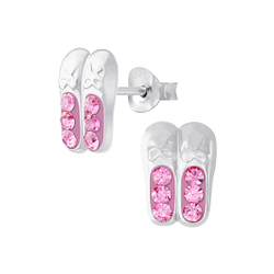 Silver Ballerina Shoe Crystal Stud Earrings - 6169