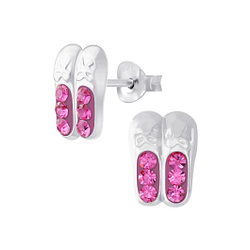 Silver Ballerina Shoe Crystal Stud Earrings - 6169
