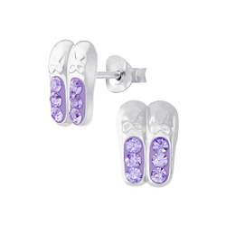 Silver Ballerina Shoe Crystal Stud Earrings - 6169