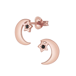 Silver Star Moon Cubic Zirconia Stud Earrings - 5789