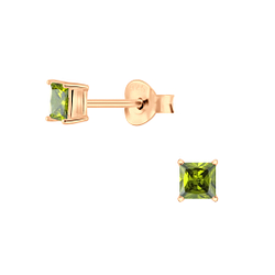 3mm Square Cubic Zirconia Silver Stud Earrings - 6366