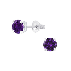 5mm Round Cubic Zirconia Silver Stud Earrings - Wholesale - 6396