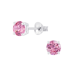 5mm Round Cubic Zirconia Silver Stud Earrings - Wholesale - 6396