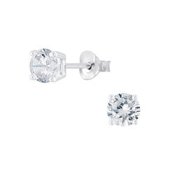 5mm Round Cubic Zirconia Silver Stud Earrings - 6396
