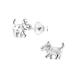 Silver Dog Stud Earrings - 6418