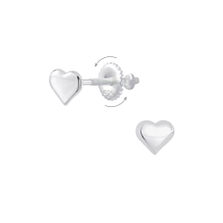 Silver Heart Screw Back Earrings - 6282